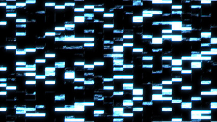 Fototapete - Blue wavy glitch structure with blocks. Modern, distorted texture background. For game screens, web-sites, designs, banners and business. 3d rendering.