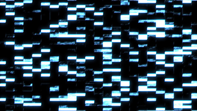 Blue wavy glitch structure with blocks. Modern, distorted texture background. For game screens, web-sites, designs, banners and business. 3d rendering.