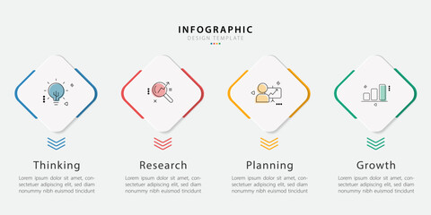 Fototapete - Infographic template 4 Step timeline journey isolated background, Data visualization flat simple design. presentation graph. Business timeline creator 4 options, vector illustration.