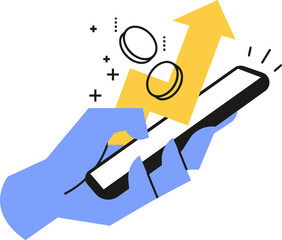 Poster - Mobile phone growth arrow hand business success chart finance investment market progress upward direction stock vector art illustration