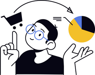 Poster - Man chart data analysis business finance graph growth marketing pie report strategy success vision analytics vector art illustration