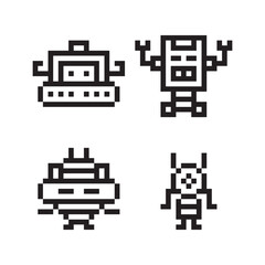 Poster - Simple Pixelated Black and White Robot Character Illustration Set for Game Assets