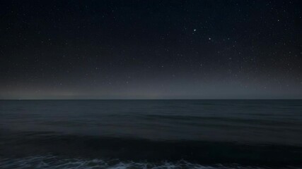 Wall Mural - Nighttime Ocean And Starry Sky Beautiful Dark Landscape With Water Waves