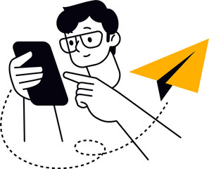 Fototapete - Man sending message on phone illustration for social media marketing and digital communication strategy vector art illustration