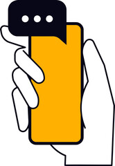 Poster - Hand holding phone vector graphic illustration for mobile app design and social media communication concept vector art illustration