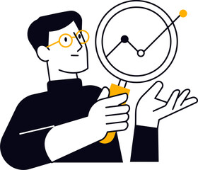 Poster - Man with clock and phone vector illustration for time management and productivity concept design asset 100 vector art illustration