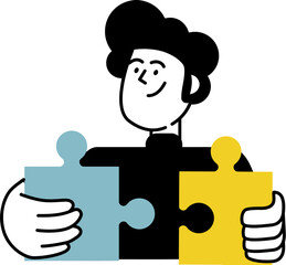Poster - Illustration of person connecting puzzle pieces for teamwork collaboration and problem solving concept vector art illustration