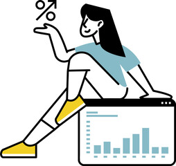 Poster - Illustration of analytics dashboard and person sitting for business and finance concept design 100 vector art illustration