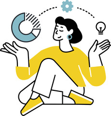 Poster - Woman data analysis analytics business intelligence visualization report dashboard presentation 100 vector art illustration