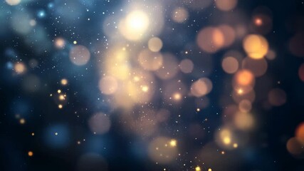 Poster - Golden particles and bokeh effect floating on a dark background create a magical and festive atmosphere, perfect for holiday projects, celebrations, and special occasions