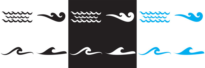 Poster - Water wave sign icon. Vector for websites, mobile interfaces, presentations, banner, visual branding etc. Vector illustration. isolated on white and black background. EPS 10