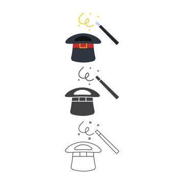 Magic Hat And Magic Wand Icon Set Vector Design.