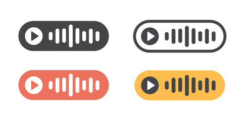 Poster - Voice audio message button line stroke outline icon simple graphic illustration set, black white flat sound record notice element with play sign symbol image clip art
