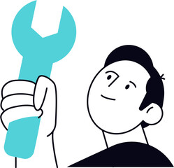 Aufkleber - Illustration of man holding wrench tool for repair maintenance service and engineering solutions concept vector art illustration