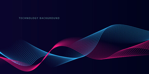 Wall Mural - abstract glowing wave lines on dark blue background. dynamic wave pattern. modern flowing wavy lines
