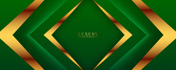 Poster - 3d green luxury abstract background overlap layer on bright space with golden lines effect decoratio