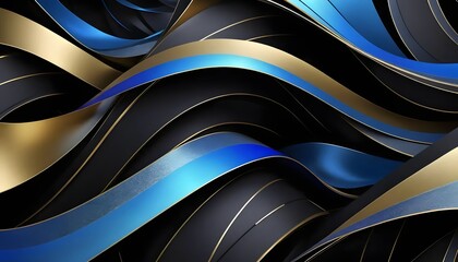 Aufkleber - An abstract background featuring flowing ribbons of gold blue and black with thin gold lines accenting