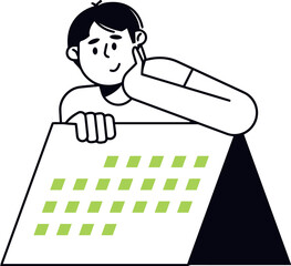 Poster - Cartoon man planning schedule on calendar illustration for time management and organization success vector art illustration