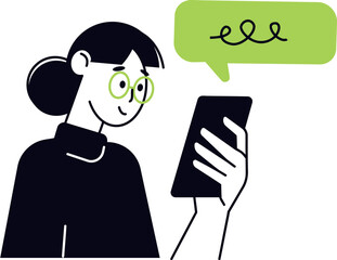 Aufkleber - Woman using smartphone for messaging and communication illustration vector graphic design concept art 100c vector art illustration
