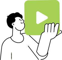 Fototapete - Person holding video play button icon vector illustration for online tutorial and streaming platform 100 vector art illustration