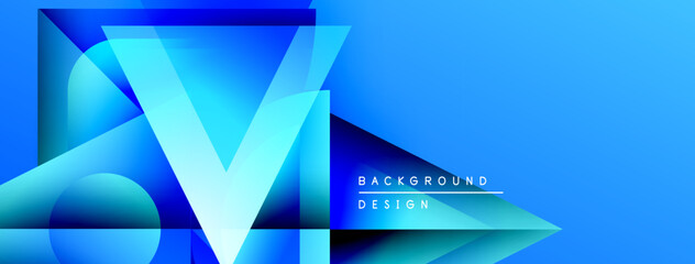 Leinwandbilder - Abstract blue design features layered geometric shapes. Gradient colors create dynamic visual effect. Modern background suitable for digital projects.