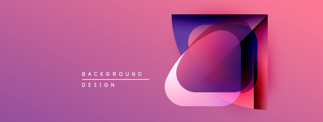 Poster - Abstract geometric design. Vibrant pinks, purples blend. Overlapping shapes create modern visual effect. Background features gradient color scheme.