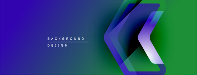 Poster - Abstract gradient background. Layers create dynamic chevron shape. Text reads background design. Vivid colors transition smoothly.