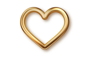 Poster - Golden heart frame PNG. Elegant metallic outline in heart shape. Romantic decorative border for invitations, cards or branding. 3D vector isolated illustration.