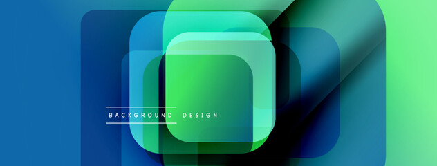 Poster - abstract layered rectangles, vibrant blue, green hues. modern design element, clean aesthetic, suita