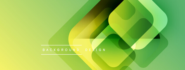 Aufkleber - Abstract geometric design. Overlapping rounded squares create dynamic visual effect. Gradient shades of yellow, green dominate composition. Modern background texture.