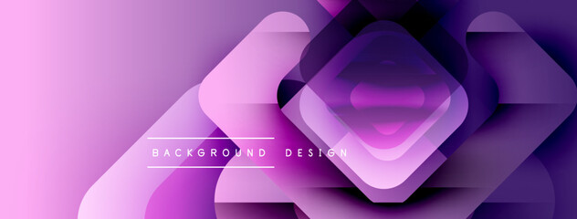 Leinwandbilder - Abstract purple design features layered squares, gradients, soft shadows. Modern background with text elements. Minimalist aesthetic.