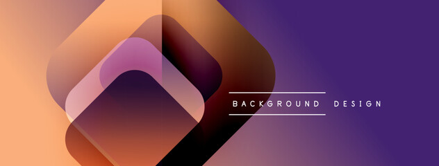 Aufkleber - Abstract geometric shapes overlap, creating gradient color transitions. Orange, purple hues dominate design. Minimalist text present.