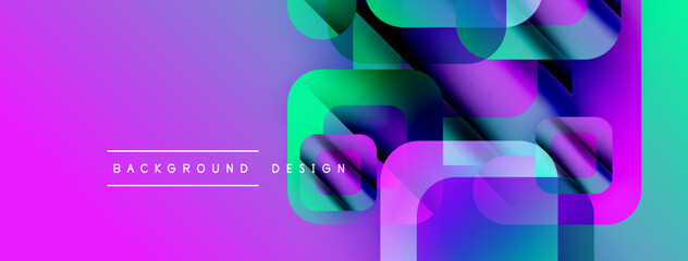 Aufkleber - Abstract vibrant design. Geometric shapes overlap, creating dynamic visual effect. Purple, blue, green gradients dominate composition. Modern aesthetic.