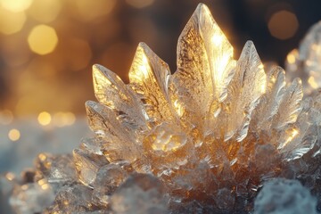 Aufkleber - Intricate ice crystals illuminated by golden sunlight, showcasing nature's delicate artistry.