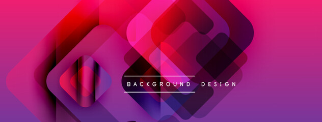 Poster - abstract geometric shapes overlap, creating vibrant purple, pink, red gradients. modern design eleme