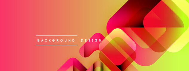 Poster - vibrant gradient background features overlapping geometric shapes. red, orange, yellow, green hues c