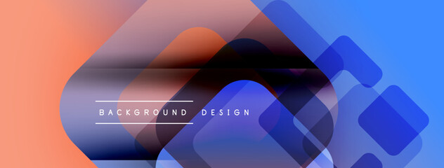 Aufkleber - Abstract background features overlapping squares, gradients. Colors include blue, pink, purple. Text reads background design. Modern, dynamic composition.