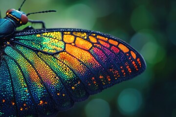 Poster - Close-up of a vibrant butterfly wing showcasing iridescent colors and intricate details.