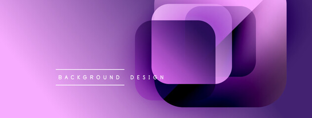 Poster - abstract purple design features layered squares, gradients. minimalist text reads background design.