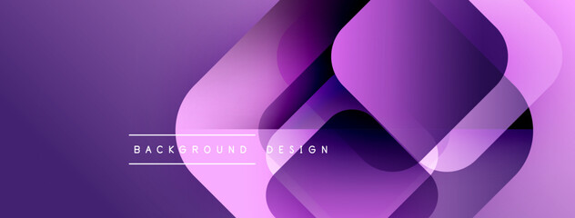 Poster - Abstract purple design features overlapping geometric shapes. Gradient hues create depth, modern aesthetic. Text reads background design.
