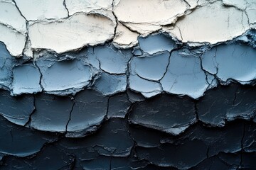 Aufkleber - Cracked paint texture in shades of white, blue, and dark grey, creating an abstract art piece.