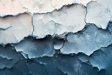 Leinwandbilder - Close-up of cracked, textured surface showing a gradient of blue and white hues.  Dry, aged, weathered texture.