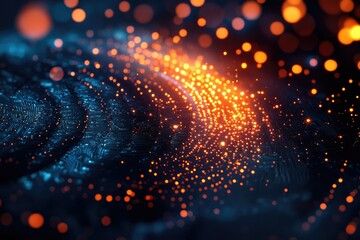 Aufkleber - Abstract digital art depicting a circuit board with glowing particles, representing data flow and technology.