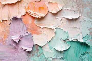 Aufkleber - Abstract impasto painting with pastel colors like peach, lavender, and mint green, showcasing thick brushstrokes.
