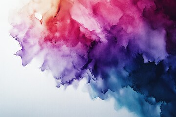 Aufkleber - Abstract watercolor painting with vibrant color gradients transitioning from warm orange to cool blue.