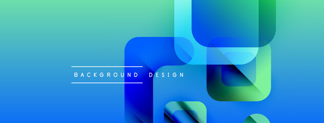 Poster - abstract gradient background. blue, turquoise hues blend smoothly. rounded rectangles overlap creati