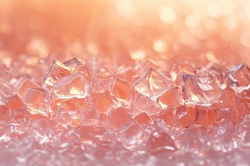 Poster - Close-up of translucent pink ice crystals, sparkling and glistening in soft light.