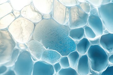Fototapete - Close-up of a porous, translucent blue substance with an intricate network of interconnected cavities.