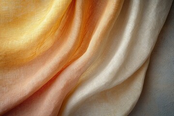 Aufkleber - Draped ombre linen fabric in shades of yellow, orange, and beige.