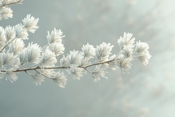 Poster - Frost-covered pine branch, delicate needles glistening in soft winter light.